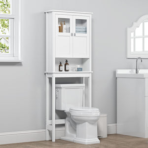Over-Toilet Bathroom Storage Cabinet with Glass Doors & Adjustable Shelves