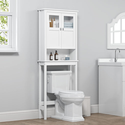 Over-Toilet Bathroom Storage Cabinet with Glass Doors & Adjustable Shelves