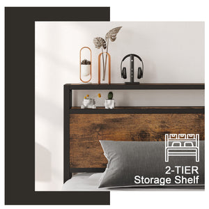 King Size Platform Bed Frame with 2-Tier Storage Headboard