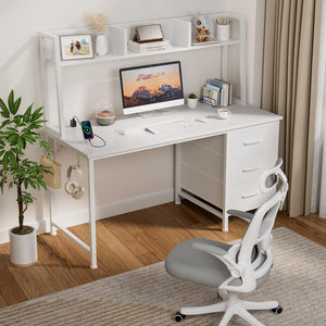 47 Inch Computer Desk with Hutch, Drawers & Power Outlets