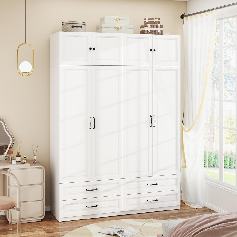 Wardrobe Closet with 2 Doors, 2 Drawers & Hanging Rod