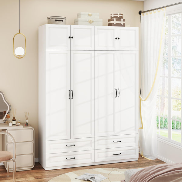 Wardrobe Closet with 2 Doors, 2 Drawers & Hanging Rod