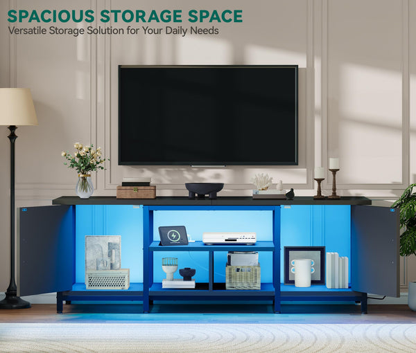 63-Inch TV Stand with LED Lights & Charging Station