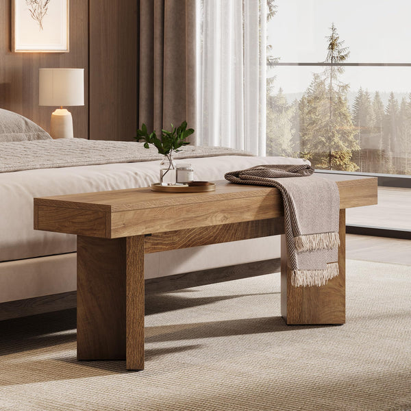 47" Wooden Entryway Bench – Farmhouse Indoor Seat for Bedroom, Hallway & Foyer