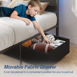 Metal Bed Frame with Storage Headboard, LED Lights & Charging Station