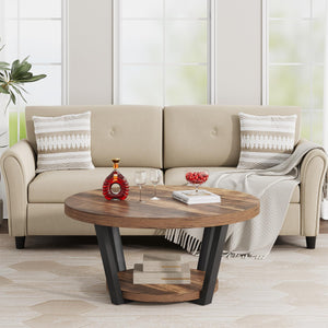 Round Coffee Table with Storage Shelf, 2-Tier