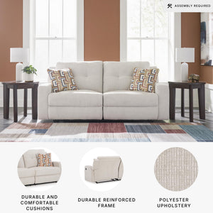 Beige Tufted Manual Reclining Sofa with Accent Pillows