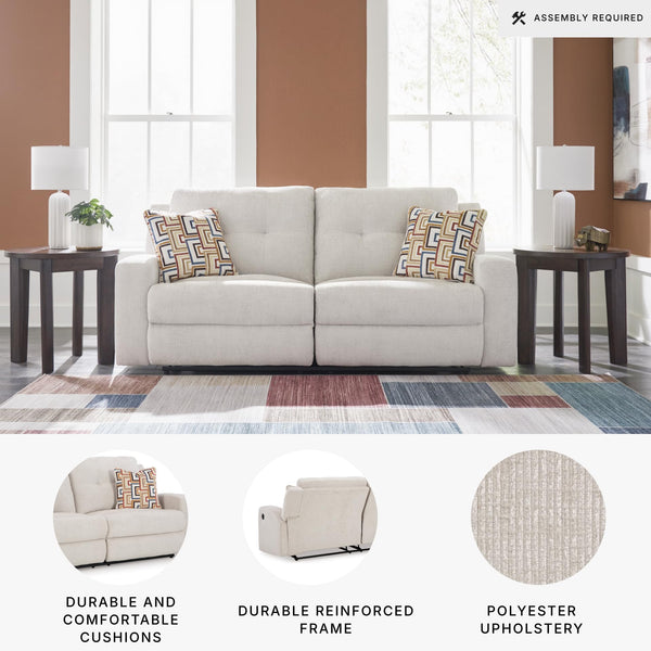 Beige Tufted Manual Reclining Sofa with Accent Pillows