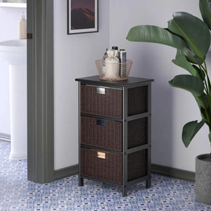 3-Tier Wood Storage Rack with Foldable Baskets – Black