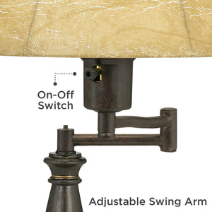 Bronze Swing Arm Desk Table Lamp 22.5" with Faux Leather Shade