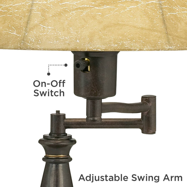 Bronze Swing Arm Desk Table Lamp 22.5" with Faux Leather Shade