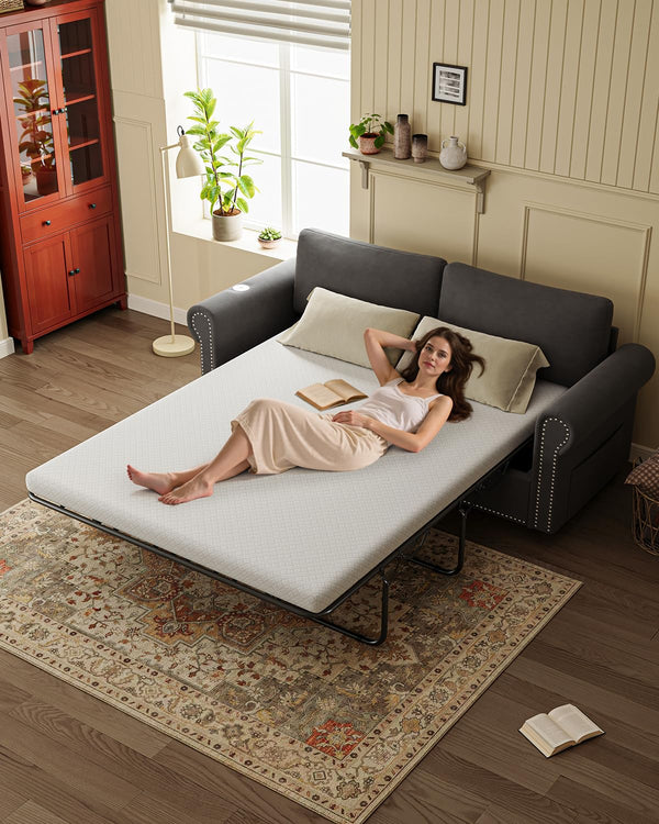 Queen Pull Out Sofa Bed with Memory Foam Mattress