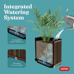 Self-Watering Resin Planter with Wood Look Finish