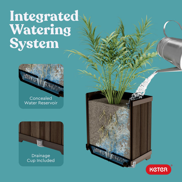 Self-Watering Resin Planter with Wood Look Finish