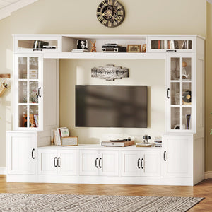 98" Wall Unit TV Stand with LED Lights & Bookshelves