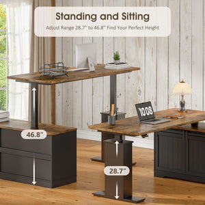 L-Shaped Electric Standing Desk with Storage Cabinet & File Drawer