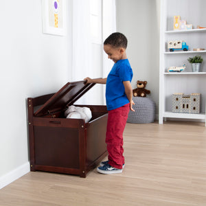 Wooden Toy Chest with Safety-Hinged Lid – Espresso