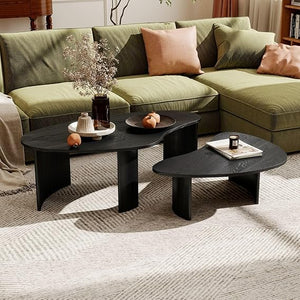 Nesting Coffee Tables Set of 2 – Oval Mid-Century Modern with Fluted Legs