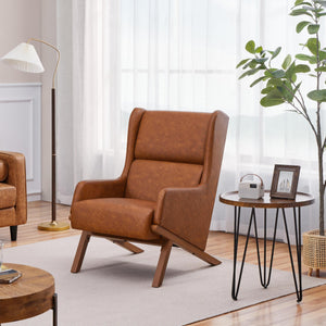 High Back PU Leather Accent Chair – Brown