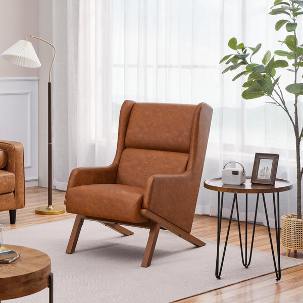 High Back PU Leather Accent Chair – Brown