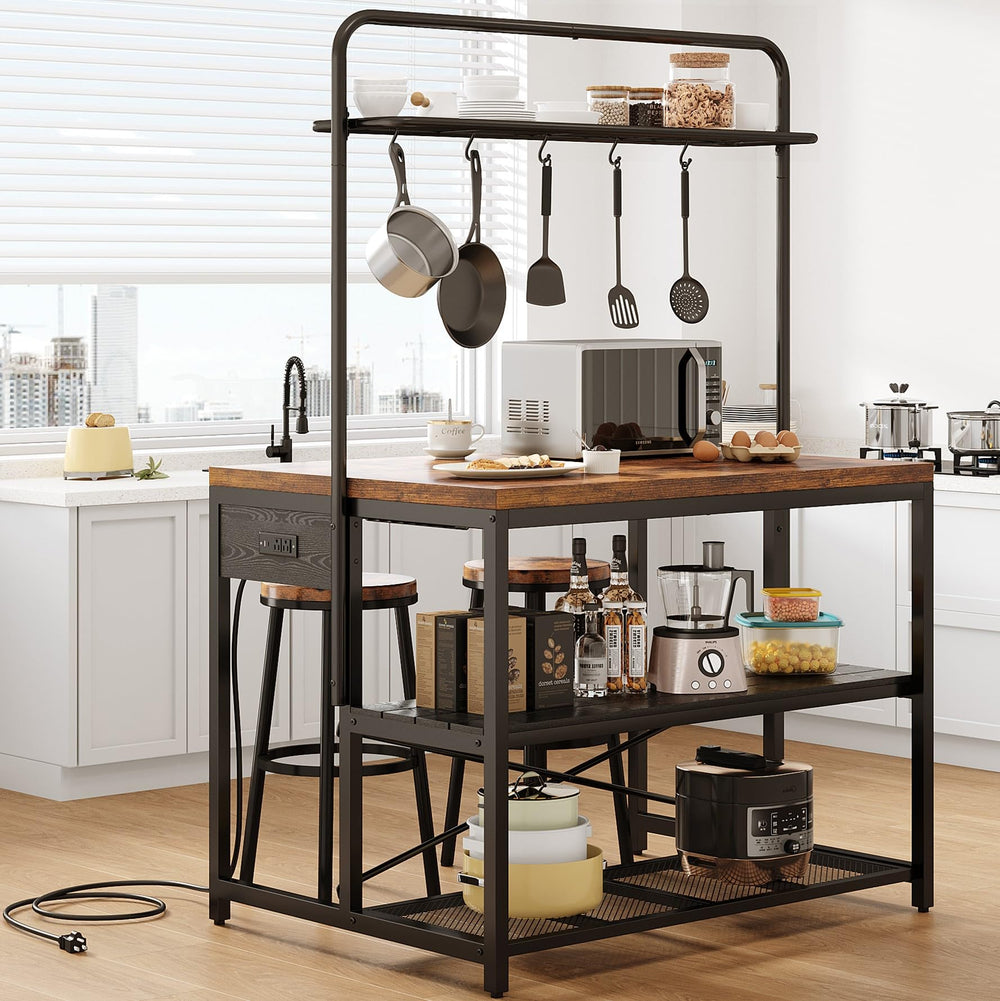 Kitchen Island with Storage & Bakers Rack