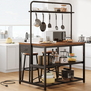 Kitchen Island with Storage & Bakers Rack
