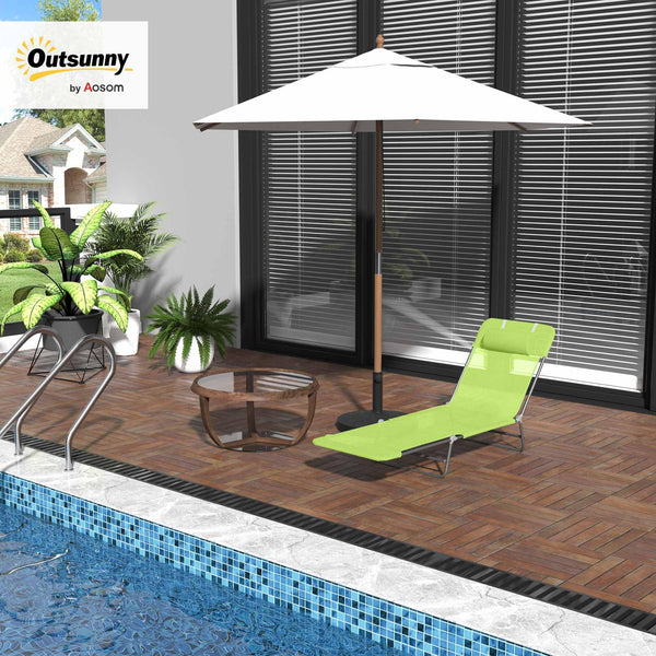 Folding Outdoor Chaise Lounge Chair with Pillow & Reclining Back