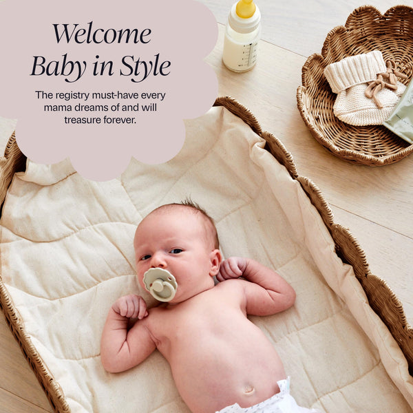 Scalloped Rattan Baby Changing Basket with Accessories