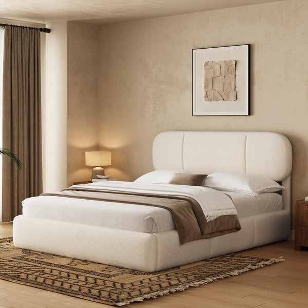 Upholstered Platform Bed Frame with Storage Drawers & LED Lights