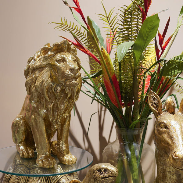 Gold Lion Head Statue – Large Resin Sculpture for Home Decor