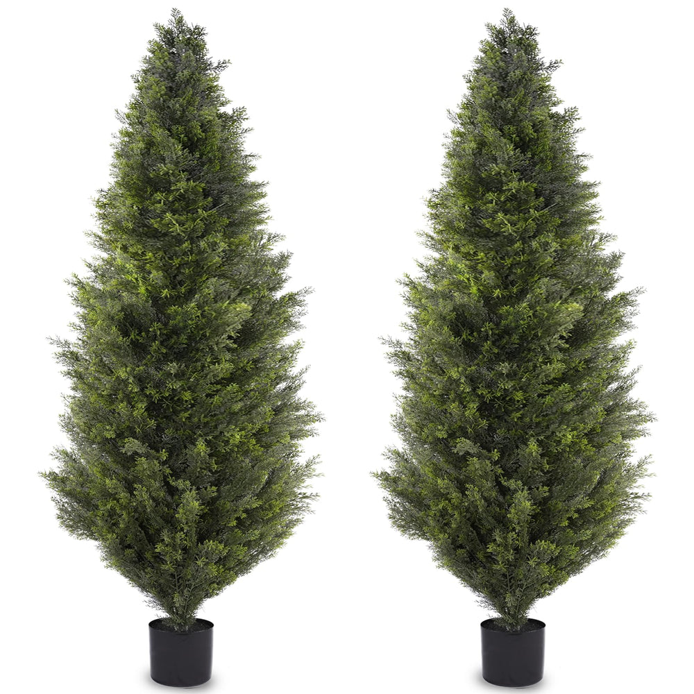 6FT Artificial Cedar Topiary Trees Set of 2 – UV-Resistant Outdoor Indoor Fake Potted Plants