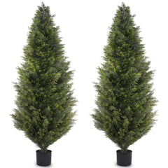 6FT Artificial Cedar Topiary Trees Set of 2 – UV-Resistant Outdoor Indoor Fake Potted Plants