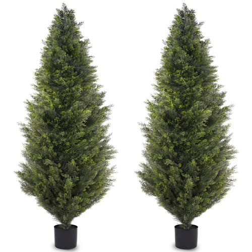 6FT Artificial Cedar Topiary Trees Set of 2 – UV-Resistant Outdoor Indoor Fake Potted Plants