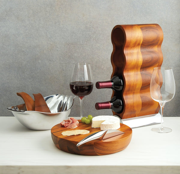 4-Bottle Acacia Wood Wine Rack with Metal Base