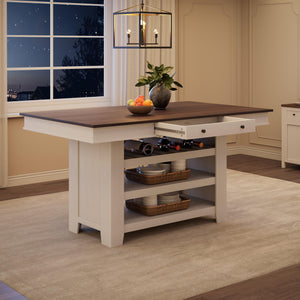 60-Inch Counter Height Dining Table with Wine Rack and Storage Shelves