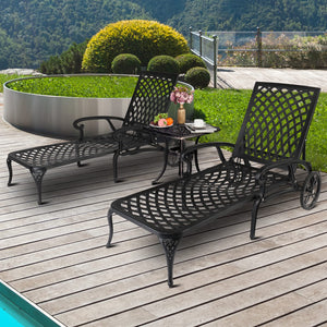Aluminum Outdoor Chaise Lounge Chair with Wheels & Adjustable Backrest