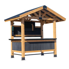 Cedar Wood Outdoor Bar Set with Galvanized Steel Roof
