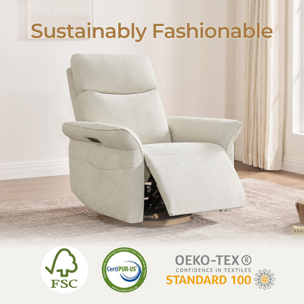 Power Recliner Swivel Glider Nursery Chair with Adjustable Headrest & Lumbar Support