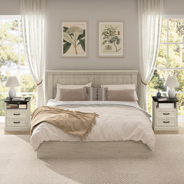 4-Piece Farmhouse Dresser & Nightstand Bedroom Set – 14 Drawers, White