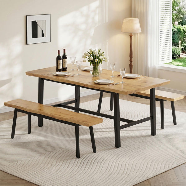 59-Inch Farmhouse Dining Bench – Set of 2 (Oak / Walnut)