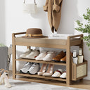 Bamboo Entryway Shoe Bench with Cushion and Side Holder