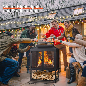Square Chiminea Outdoor Wood Burning Fire Pit with Grill