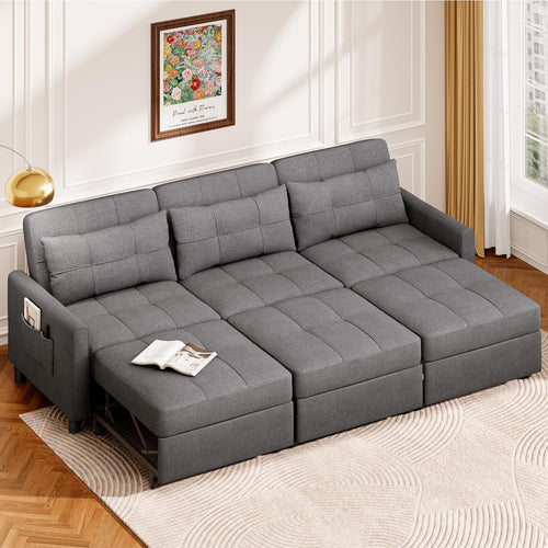 Convertible Sectional Sleeper Sofa with Adjustable Backrest & Ottoman
