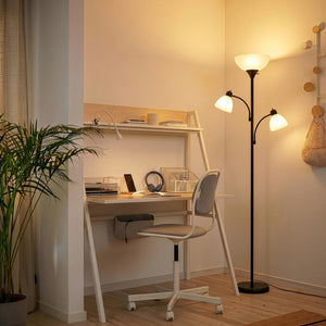 Sky Dome Double LED Torchiere Floor Lamp with Reading Arms