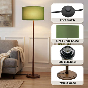 61" Rustic Walnut Wood Floor Lamp with Linen Shade