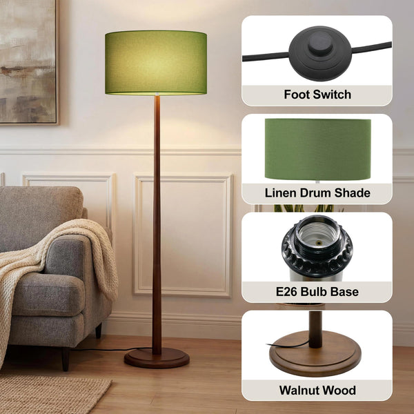 61" Rustic Walnut Wood Floor Lamp with Linen Shade