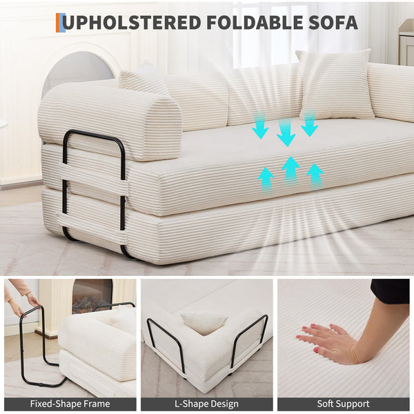 Convertible Sleeper Sofa Bed – Corduroy Folding Couch with Pillow
