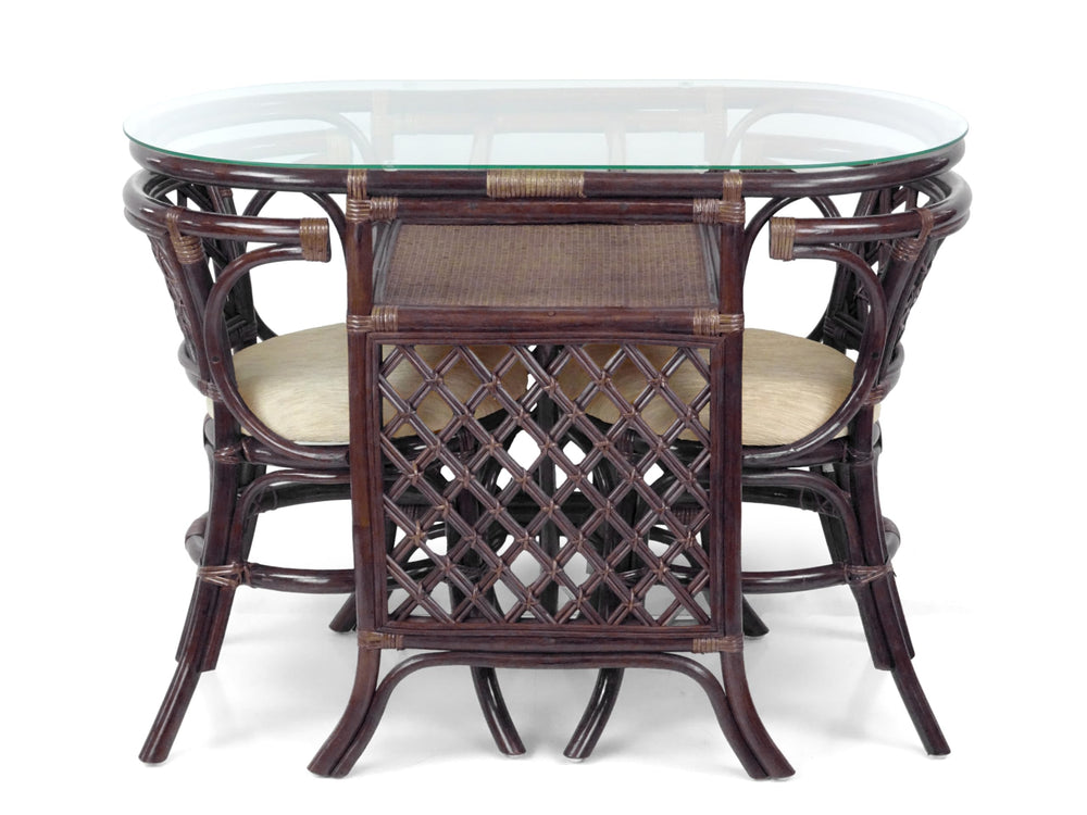 3-Piece Rattan Dining Set with Oval Glass Table
