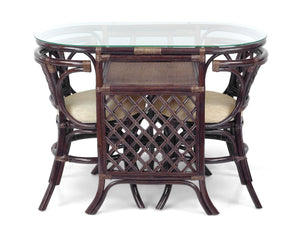 3-Piece Rattan Dining Set with Oval Glass Table