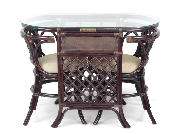 3-Piece Rattan Dining Set with Oval Glass Table